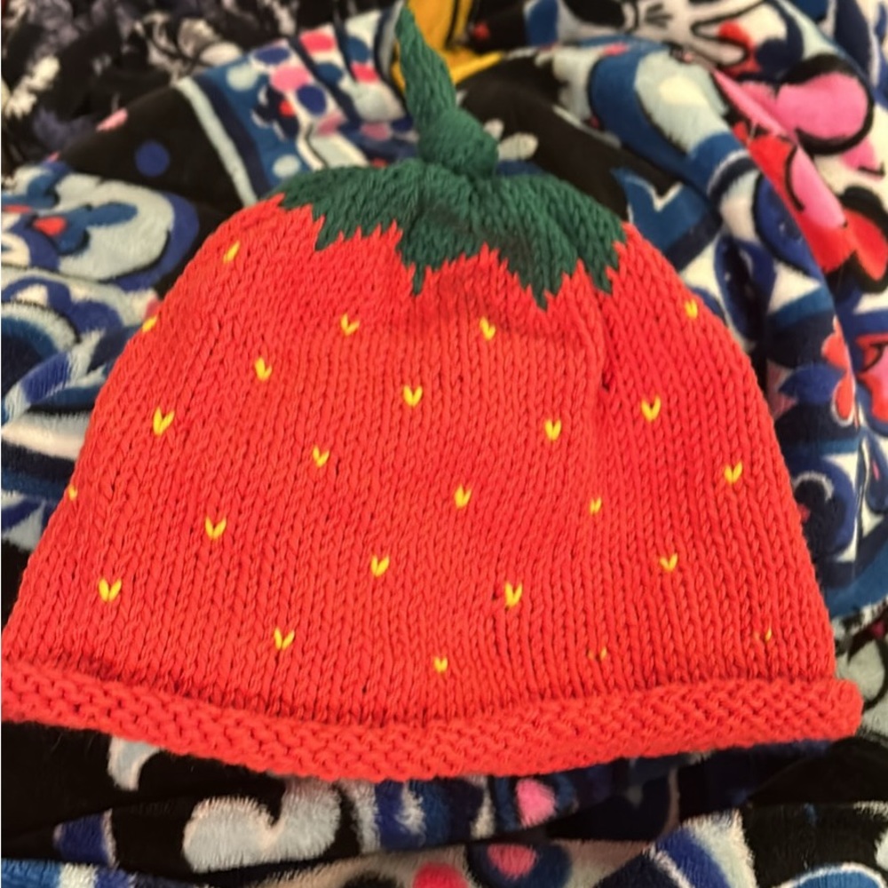 Hand knit brand new 100% cotton child size strawberry hat